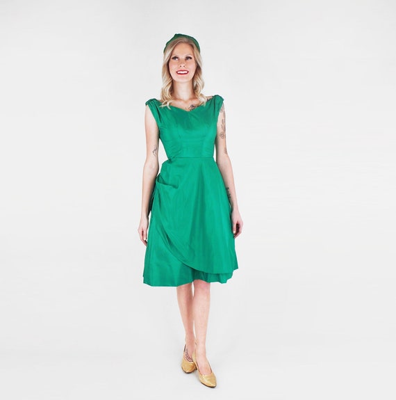 50s Green Taffeta Party Dress with Draping by Emm… - image 1