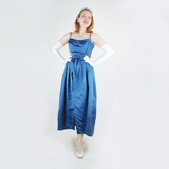 50s Blue Silk Satin Long Dress by Helga - Incredi… - image 1