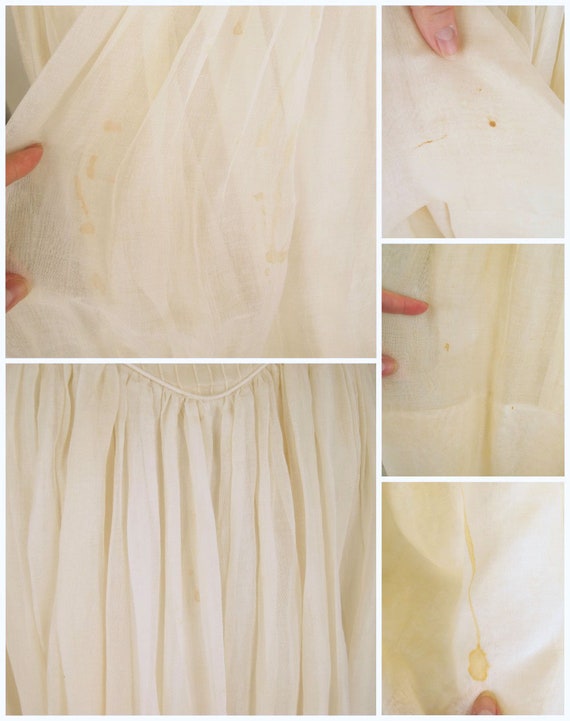 50s Cream Cotton Organdy Long Wedding Gown with R… - image 8