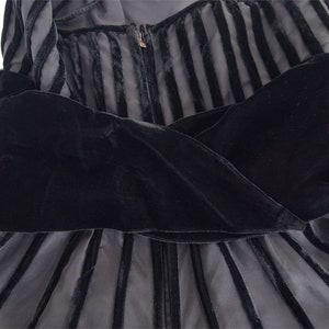 60s Black Velvet Stripe Circle Skirt Party Dress XS VFG image 6