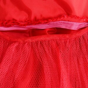 50s Red Chiffon and Satin Full Skirt Party Dress XS VFG image 5