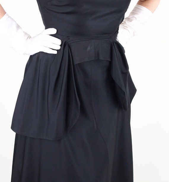 50s Black Taffeta Full Skirt Dress with Designer … - image 3