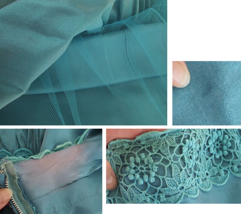 50s Blue Tea Length Full Skirt Prom Party Dress S VFG image 5