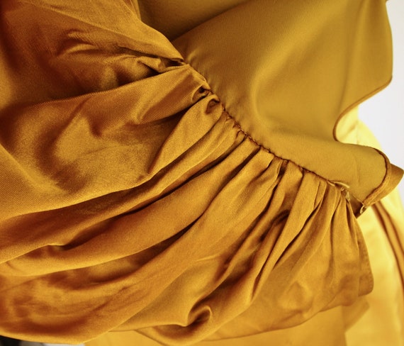 50s Golden Silk Satin Strapless Full Skirt Dress … - image 5