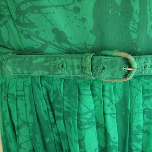 50s Green Print Layered Silk Chiffon Full Skirt Dress by Dauphine As-Is L VFG image 4