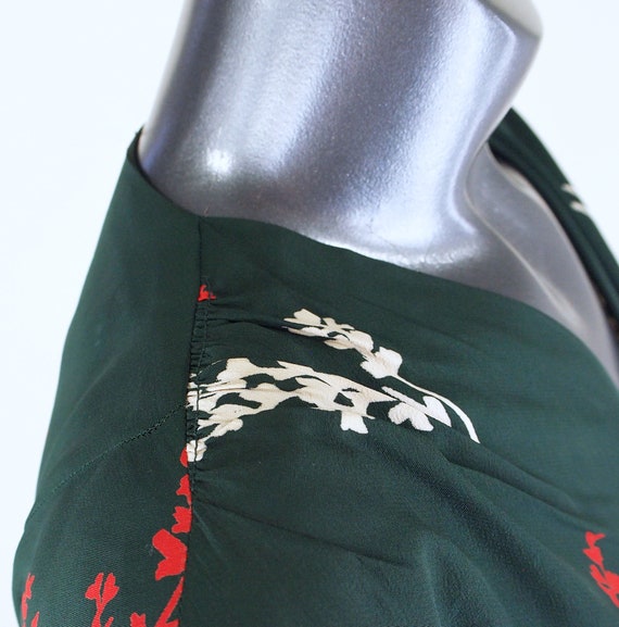 Late 40s Printed Green Rayon Dress with Ruching X… - image 8