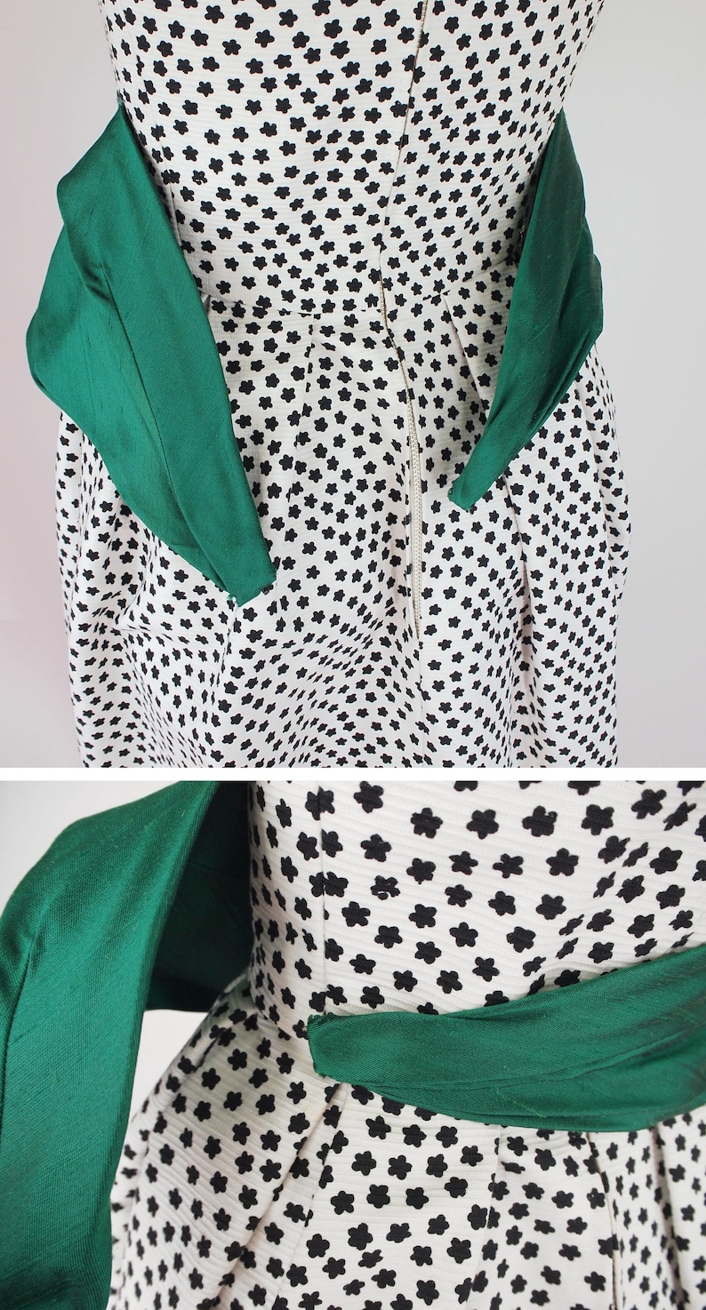 VORÜBERGEHEND für die Etsy Design Awards – Christian Dior New York Baumwoll-Piquékleid aus den 1950er-Jahren – Skulpturales Tageskleid, grüner Seiden-Kummerbund – XXS Bild 7