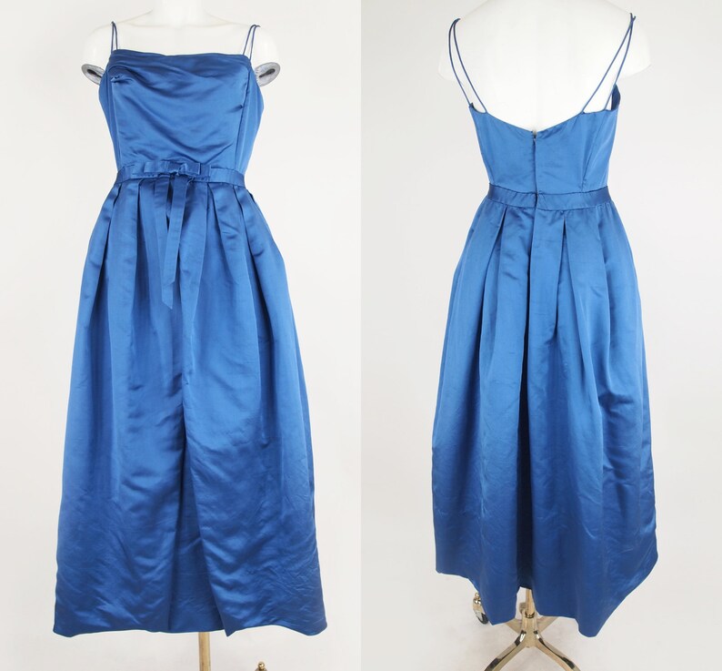 50s Blue Silk Satin Long Dress by Helga Incredible Construction S VFG image 4