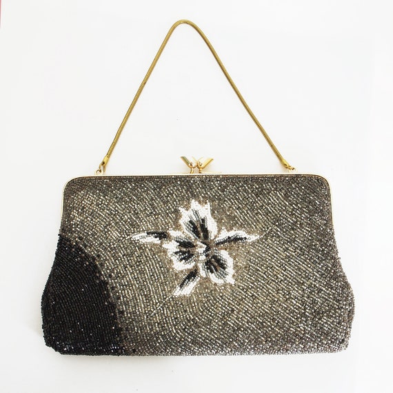 60s Black & Silver Heavily Beaded Convertible Eve… - image 2