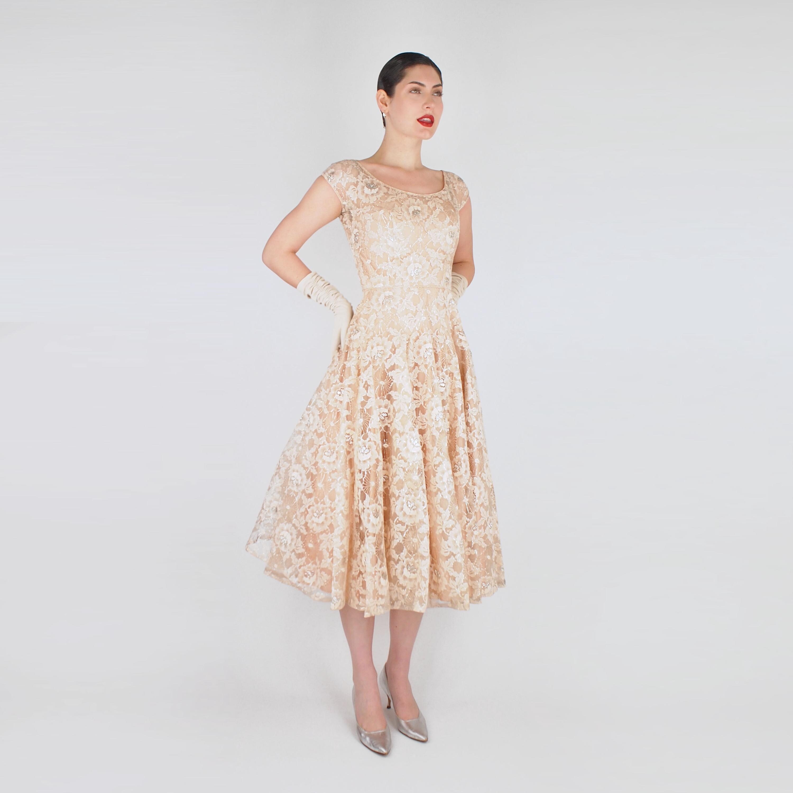 Champagne Tea Length Wedding Dress