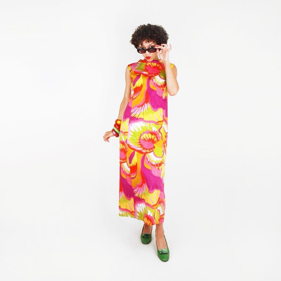 70s Wild Bright Print Cotton Long Dress by Alex C… - image 1