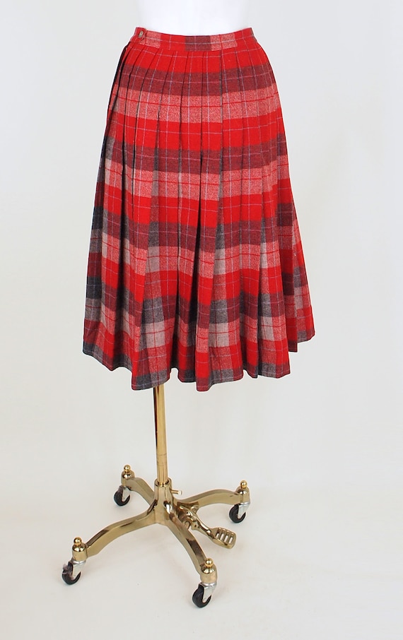 50s Reversible Red & Gray Wool Plaid Pleated Skir… - image 5