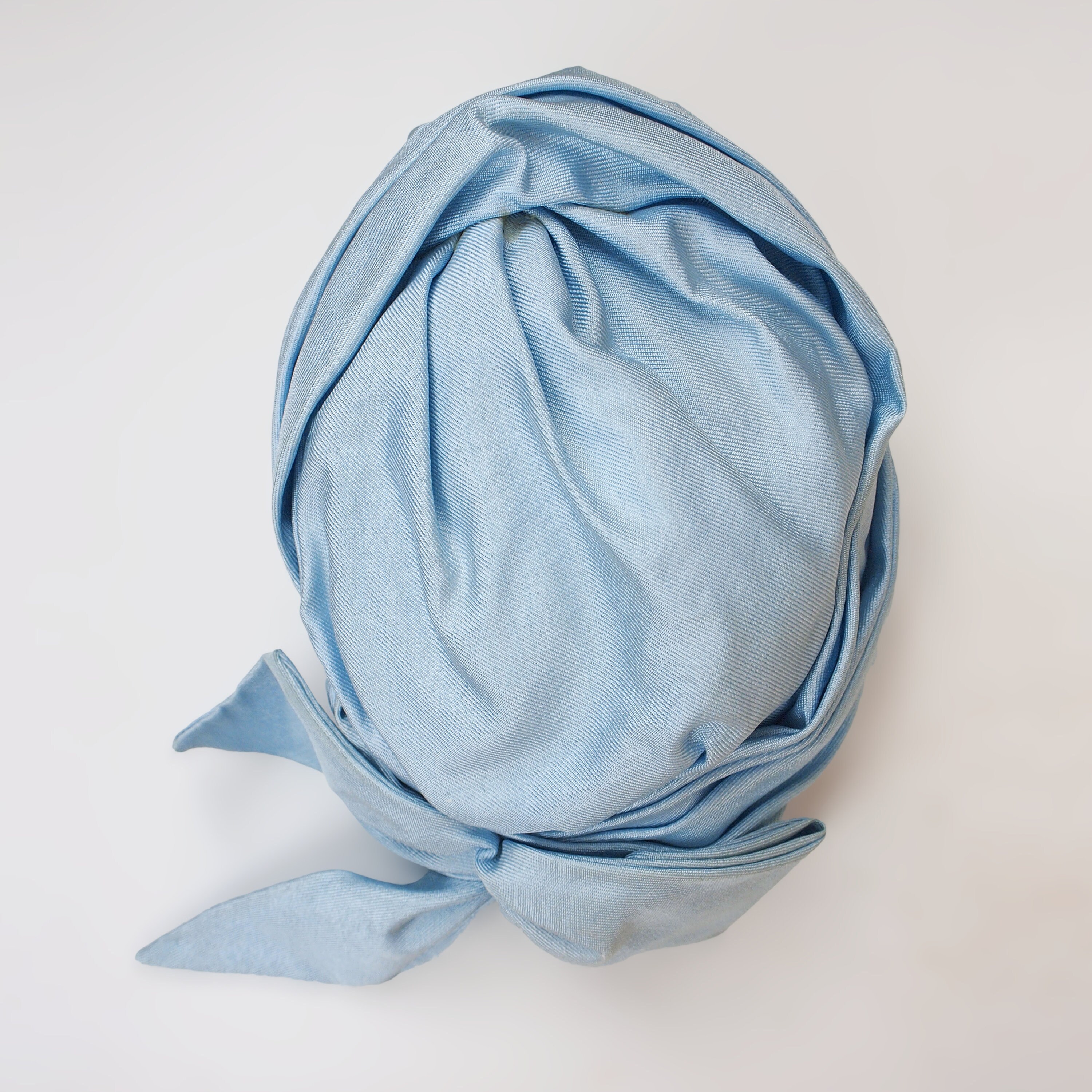 60s Christian Dior Light Blue Silk Turban Hat With Back Bow