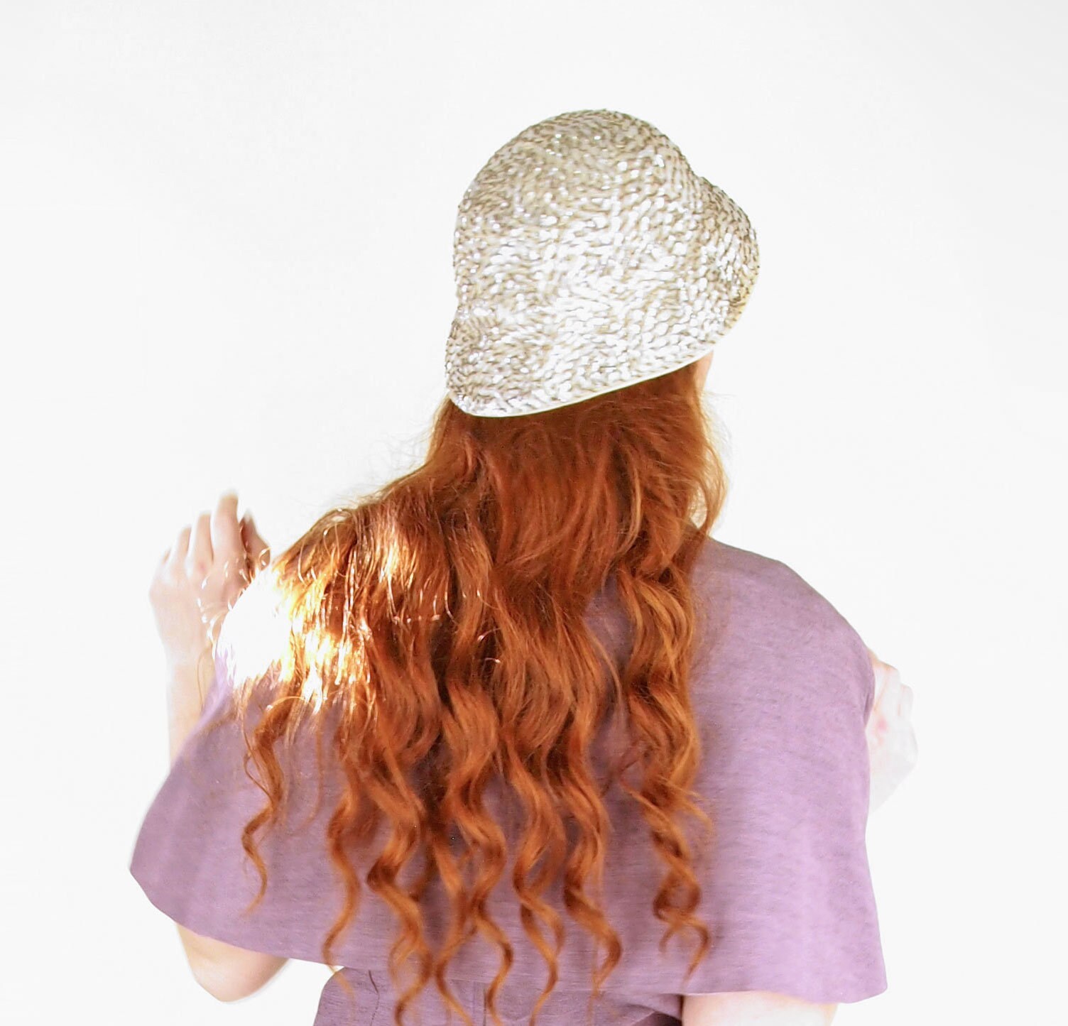 1950s Opalescent Sequin Covered Cream Soft Wool Felt Cloche 