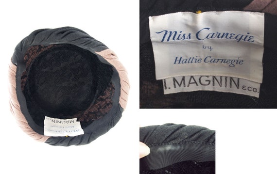 60s Hattie Carnegie Black & Brown Swirl Tall Hat … - image 5