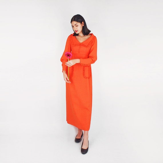 70s Orange Empire Waist Long Dress by Emma Domb S… - image 1