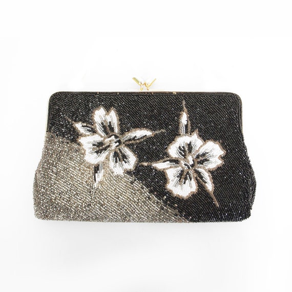 60s Black & Silver Heavily Beaded Convertible Eve… - image 3