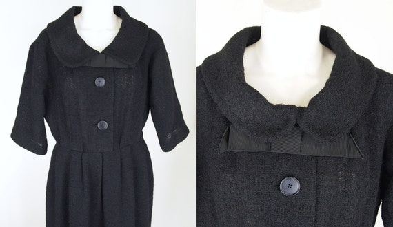 50s Chic Black Wool Boucle Dress with Convertible… - image 3