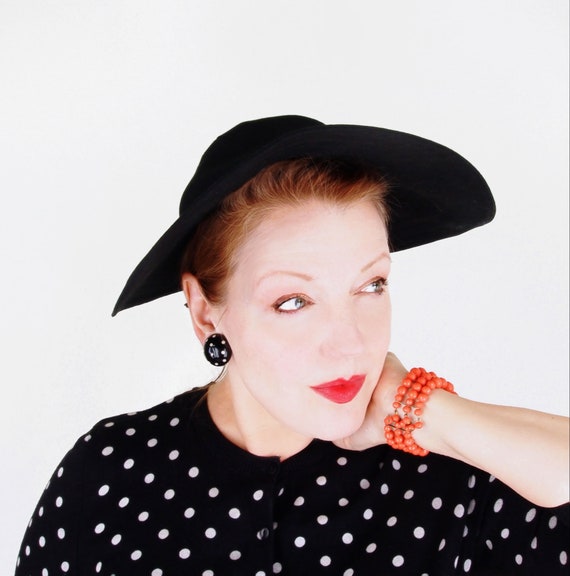 50s Wide Brim Black Flexible Fabric Hat by Debway… - image 1