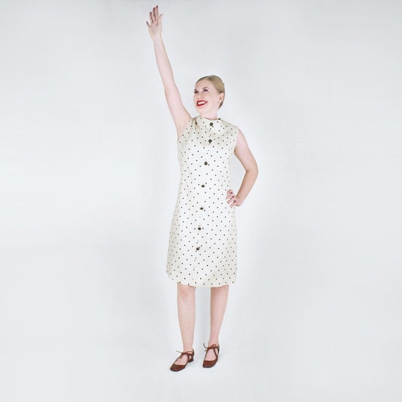 1960s Mod Shift Dress Natural Linen with Brown Squares S - Nordstrom Best - VFG Member