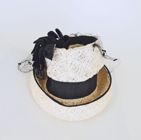 40s Tall Crown Tilt Hat by Kurt Richard - Cream C… - image 7