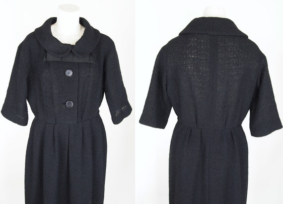 50s Chic Black Wool Boucle Dress with Convertible… - image 4