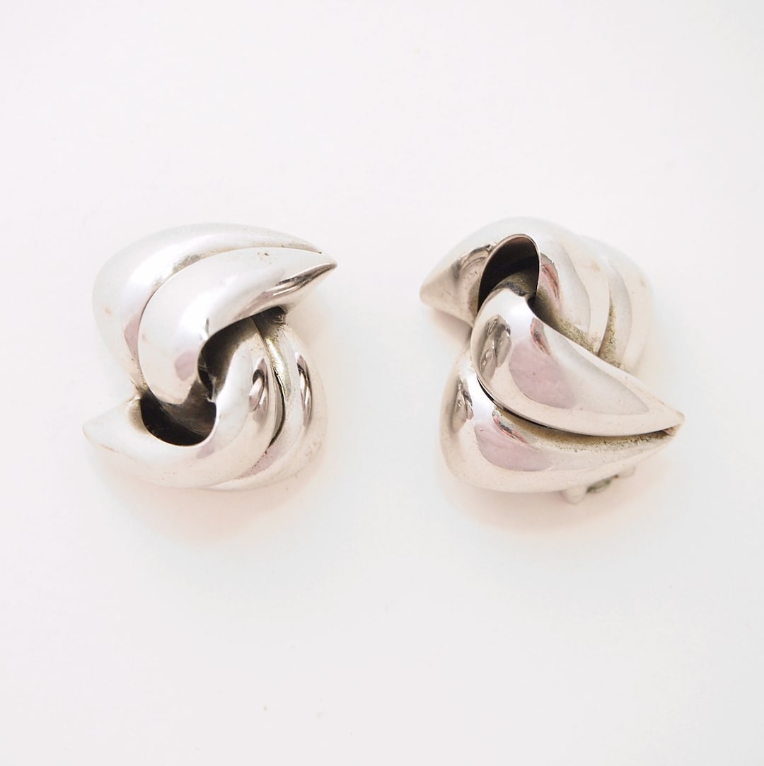 50s Bartek Silver Tone Knot Clip on Earrings VFG - Etsy 
