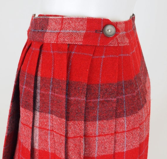 50s Reversible Red & Gray Wool Plaid Pleated Skir… - image 8