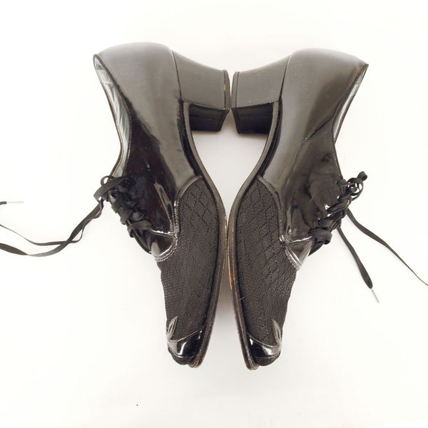 40s Womens Black Patent & Mesh Oxfords Shoes Drew Arch Rest 9 1/2 N • VFG