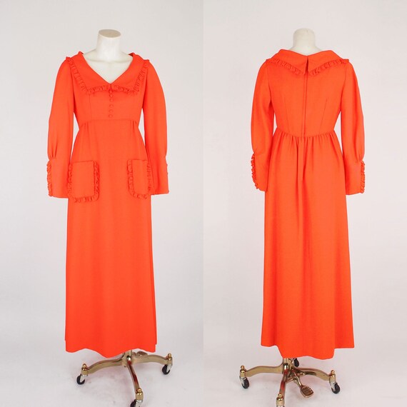 70s Orange Empire Waist Long Dress by Emma Domb S… - image 3