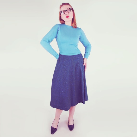 50s Green Blue Tweed Wool Skirt by Bill Atkinson 2