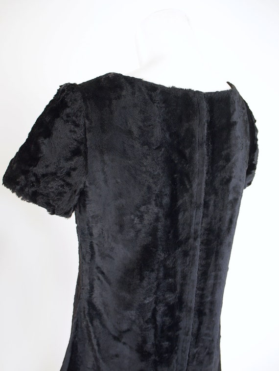 1960s Black Velvety Faux Fur Mod Mini Dress S - VFG Member
