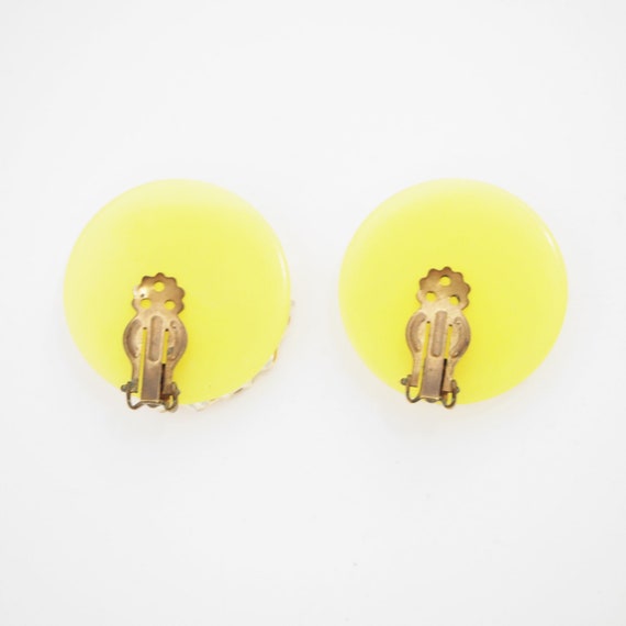 50s Yellow Moonglow Lucite Disk Clip on Earrings … - image 4