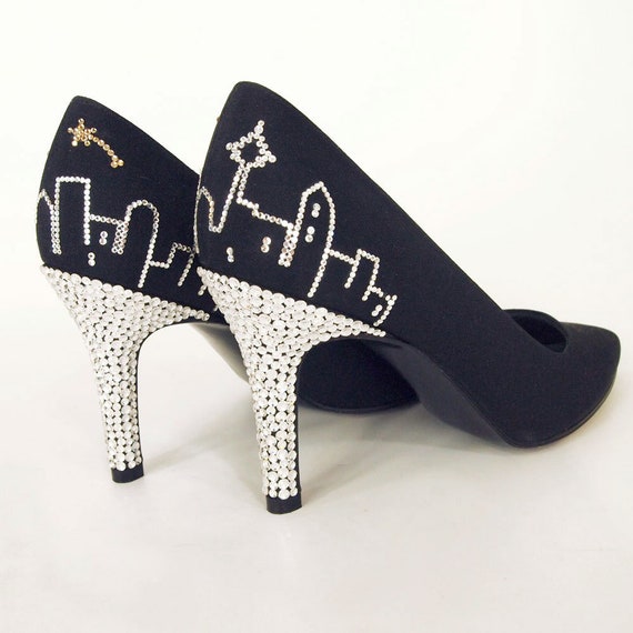 Vintage Seattle Skyline Rhinestone Pumps Shoes Stu