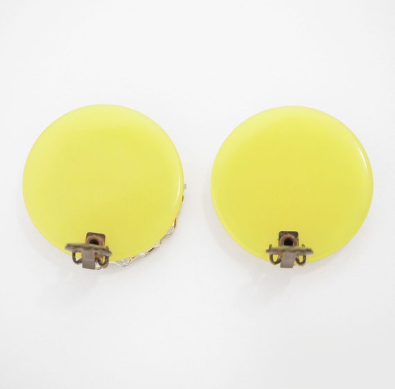 50s Yellow Moonglow Lucite Disk Clip on Earrings … - image 5