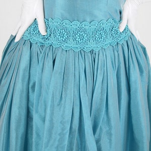 50s Blue Tea Length Full Skirt Prom Party Dress S VFG image 4