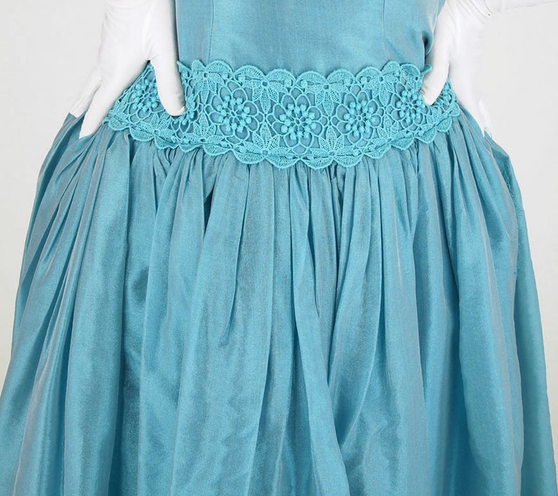 50s Blue Tea Length Full Skirt Prom Party Dress S VFG image 4