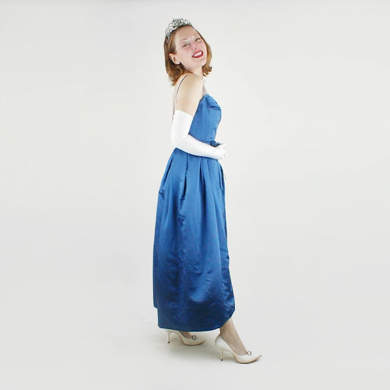50s Blue Silk Satin Long Dress by Helga Incredible Construction S VFG image 3