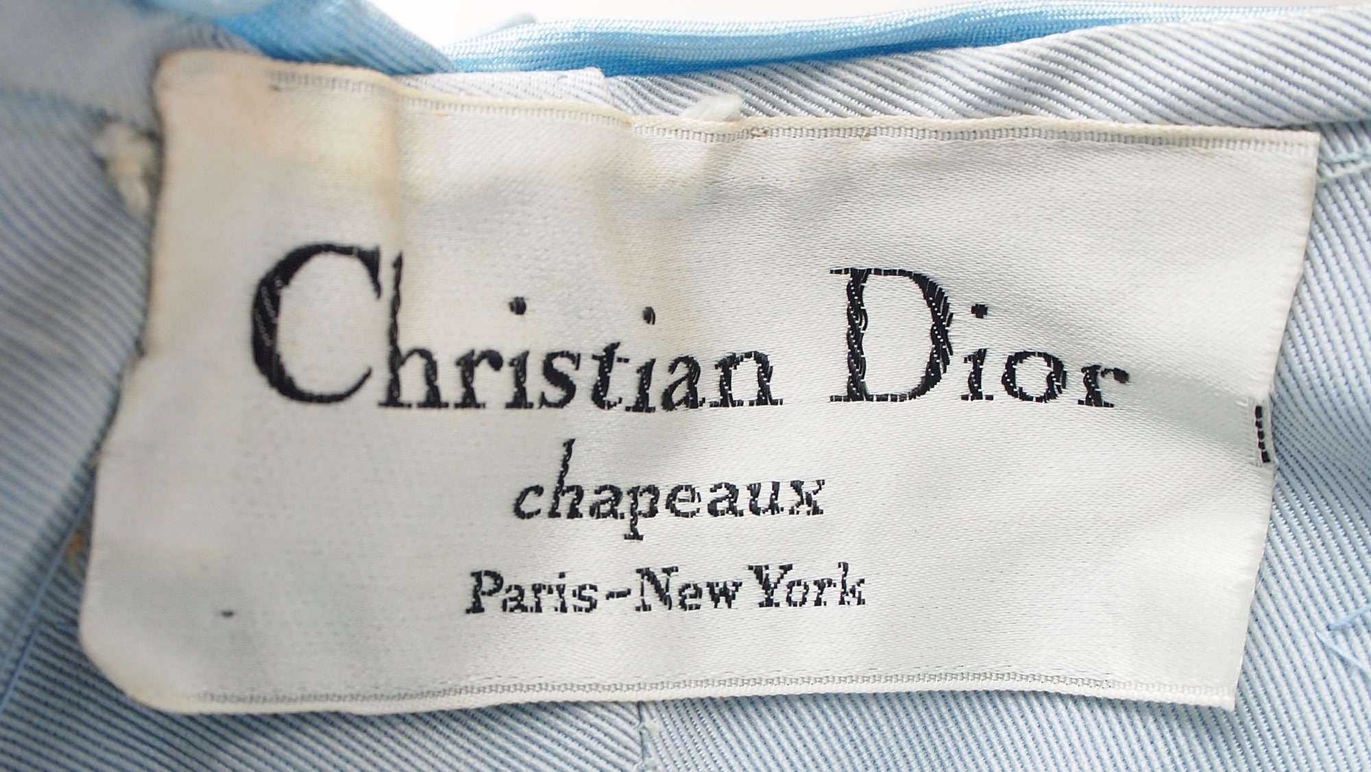 60s Christian Dior Light Blue Silk Turban Hat With Back Bow