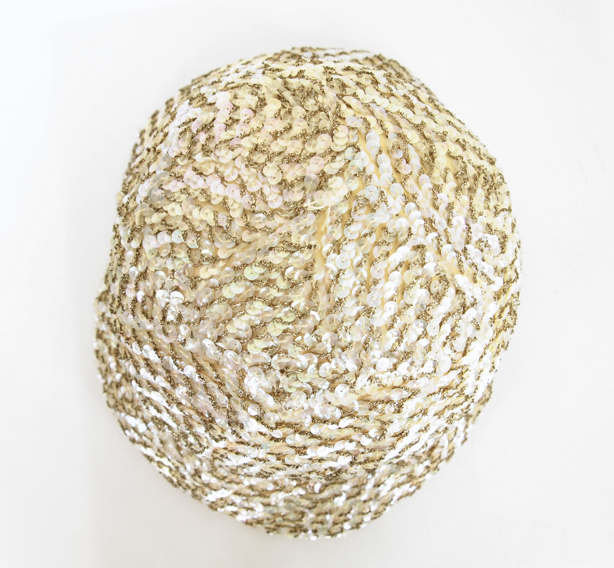 Vtg 50s 60s Iridescent Sequin Cloche Hat Cream Coiled Satin MCM Vintage Wool Felt Bucket Hat, Cloche Hat, 1950s-60s Hat  main image 3