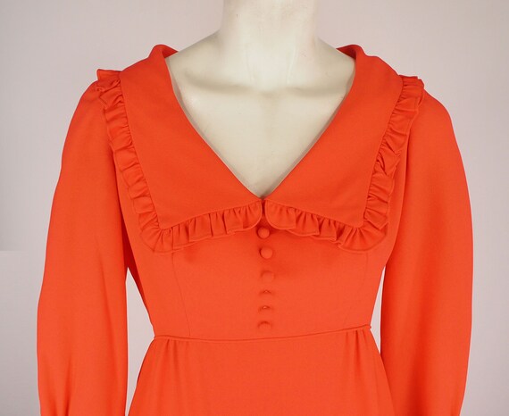 70s Orange Empire Waist Long Dress by Emma Domb S… - image 4
