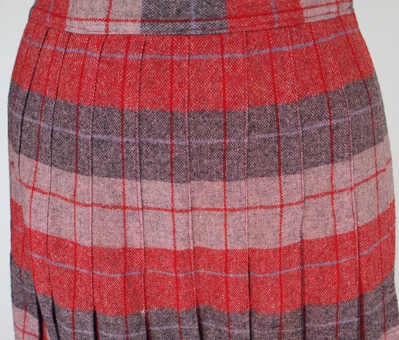 50s Reversible Red & Gray Wool Plaid Pleated Skir… - image 6