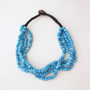 Vintage Chunky Aqua Blue Ceramic Bead 4 Strand Necklace 21.5&quot; - VFG Member