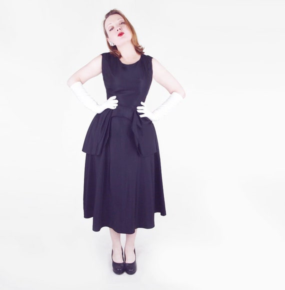 50s Black Taffeta Full Skirt Dress with Designer … - image 1