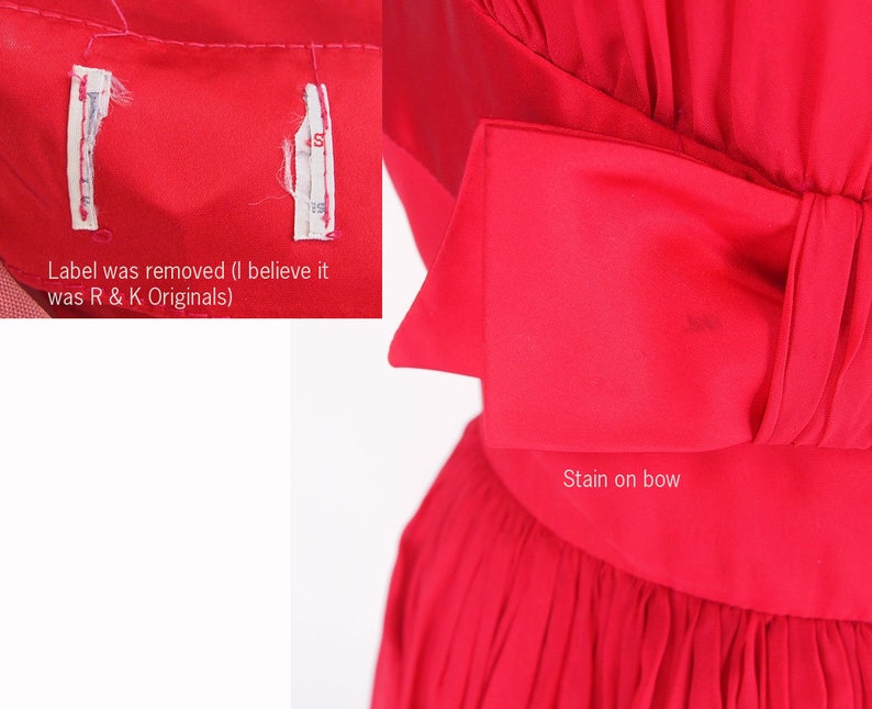 50s Red Chiffon and Satin Full Skirt Party Dress XS VFG image 6