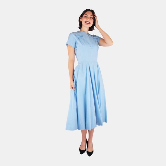 slim fit dress slacks AAYU Women Fit and Flare Skyblue Solid Dress – Aayu Creation Pvt Ltd main image 1