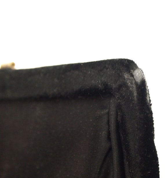 40s Black Velvet Tall Handbag with Golden Belt Bu… - image 8