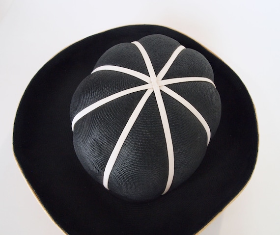 60s Black & Tan Natural Straw Breton Hat - Anita … - image 3