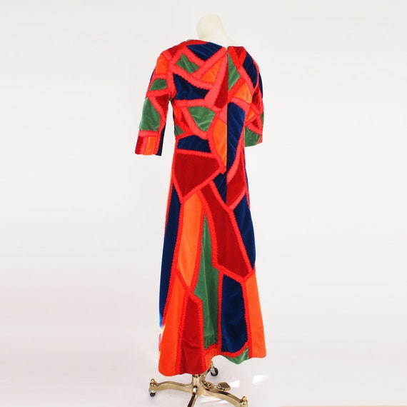 70s Cotton Velvet Crazy Quilt Patchwork Dress • A… - image 7