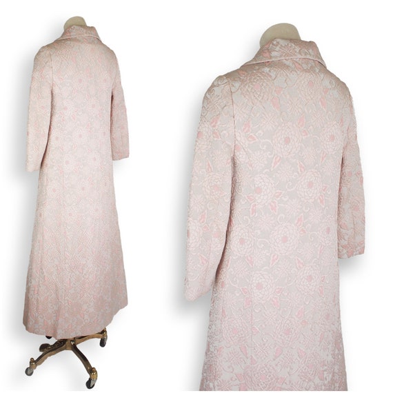 60s Silver Lamé & Pink Brocade Evening Coat + Dre… - image 4